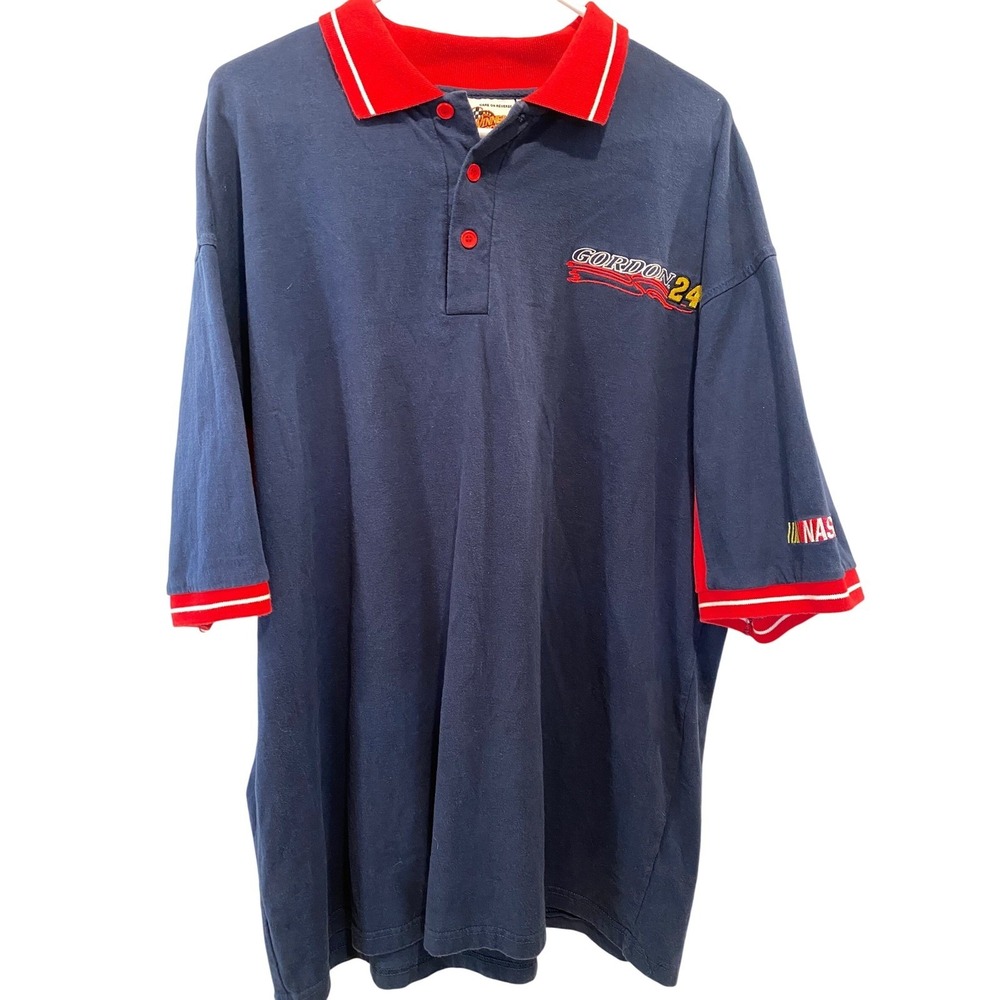Vintage Winners Circle Jeff Gordon NASCAR Polo Shirt Racing Graphic Red Trim L